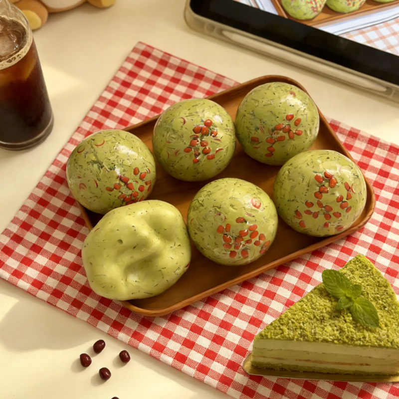 Red Bean Matcha Crunchy Handmade Squishy Ball