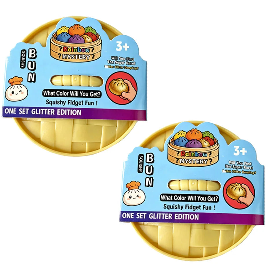 Rainbow Bead Filled Dumpling Squishy | With Bamboo Steamer Stress Relief Fidget Toy