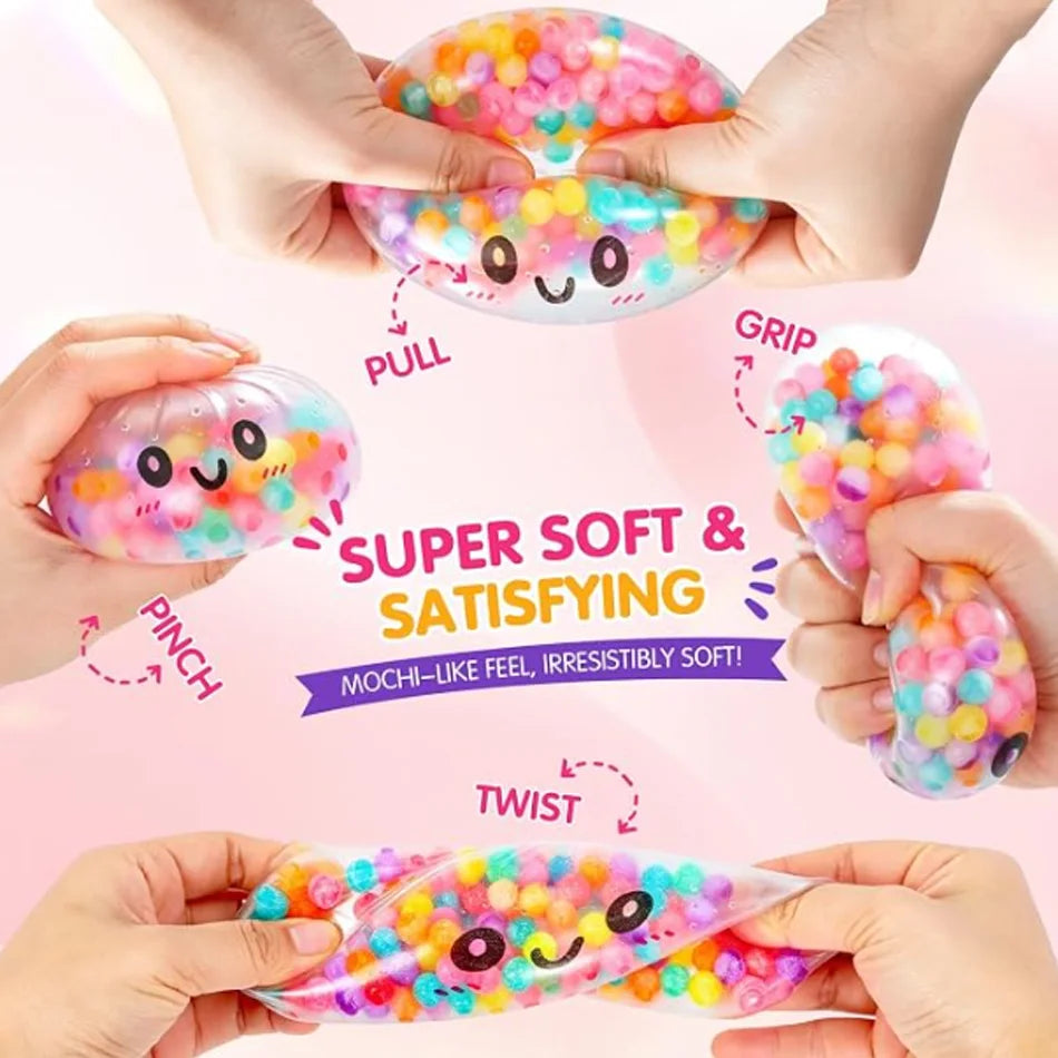Rainbow Bead Filled Dumpling Squishy | With Bamboo Steamer Stress Relief Fidget Toy
