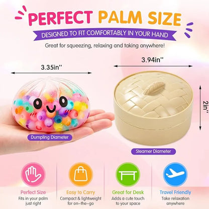 Rainbow Bead Filled Dumpling Squishy | With Bamboo Steamer Stress Relief Fidget Toy