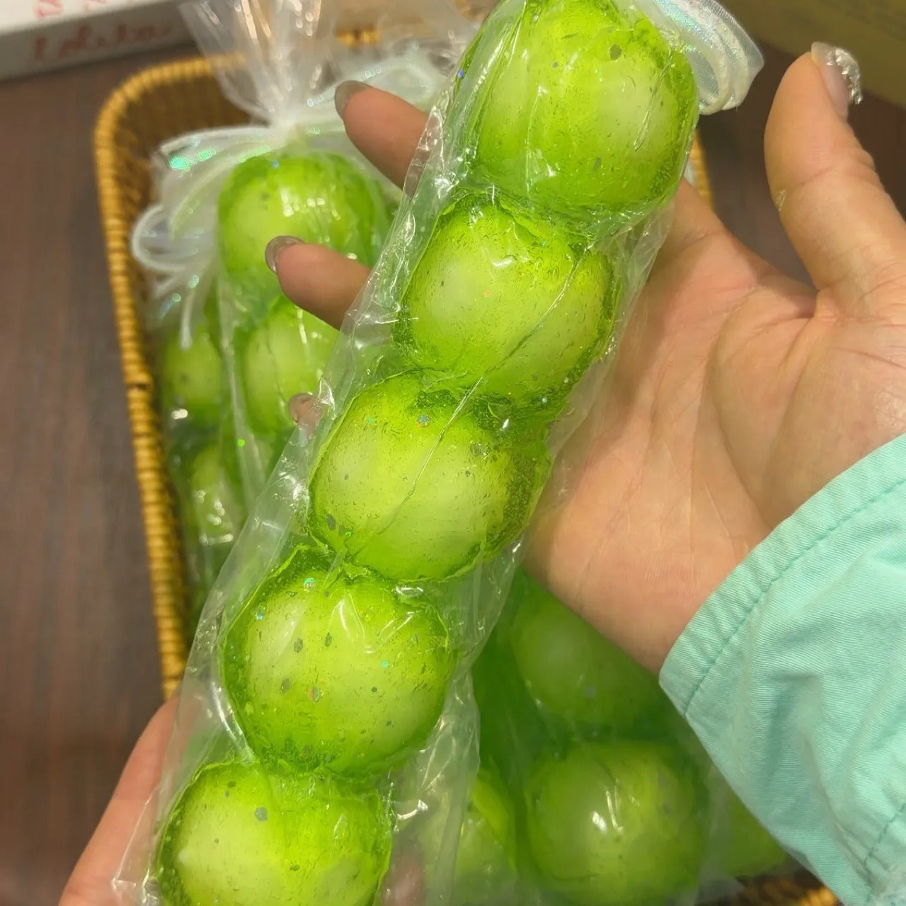 Handmade Green Grape Jelly Bar Clay Cracking Squishy Bag