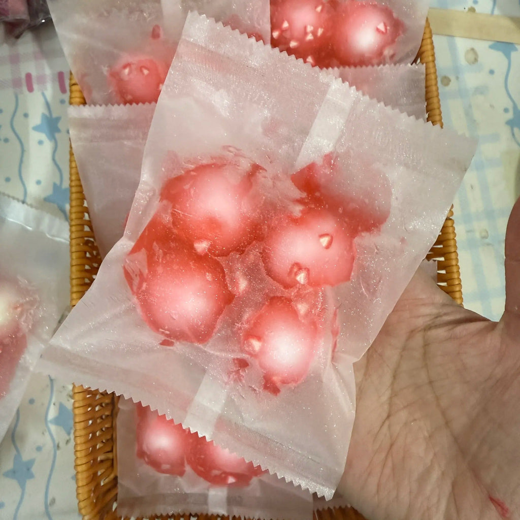 Handmade Strawberry Candy Clay Cracking Squishy Bag Crispy Popping